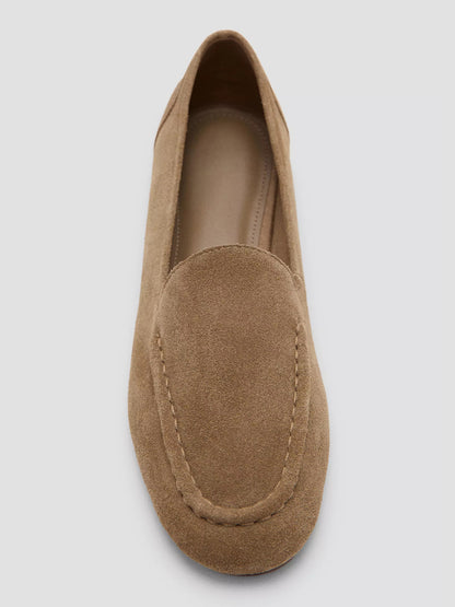 Sand Faux Suede Round-Toe Slip-On Loafers Flats
