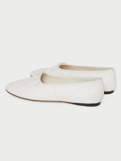 White Round-Toe Chic Front Bow Slip-On Ballet Flats