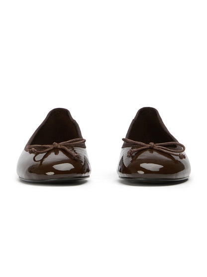 Round-Toe Chic Front Bow Slip-On Ballet Simple Flats - Patent Coffee