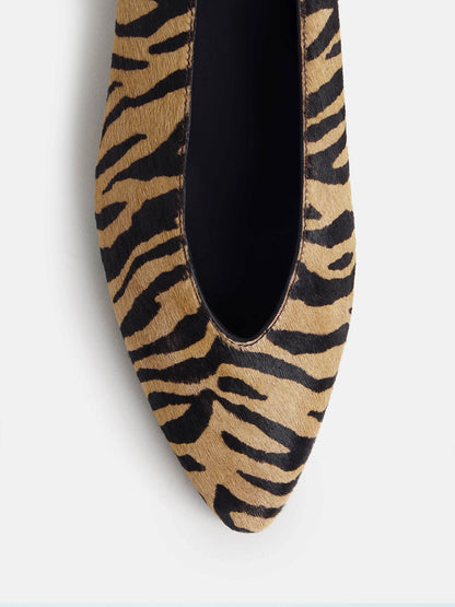 Zebra Pattern Pointed-Toe Slip-On Simple Ballet Flats