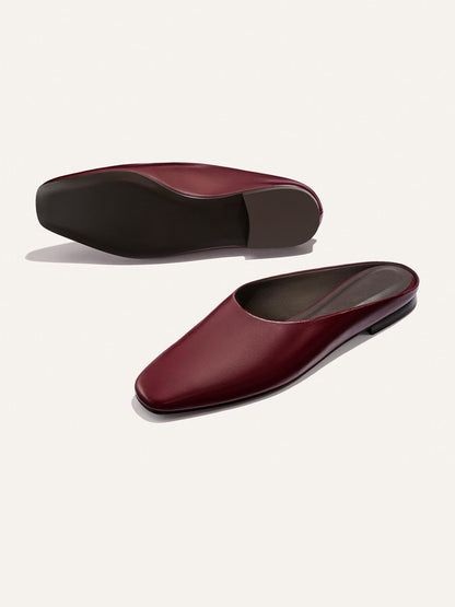 Backless Square-Toe Slip-On Chic Flats - Wine Red
