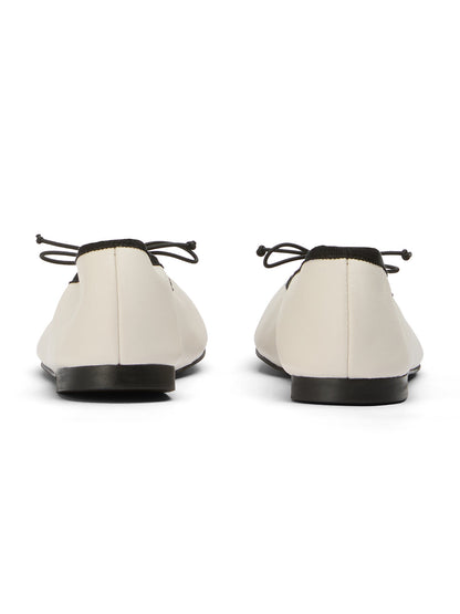 White Round-Toe Chic Front Bow Slip-On Ballet Simple Flats
