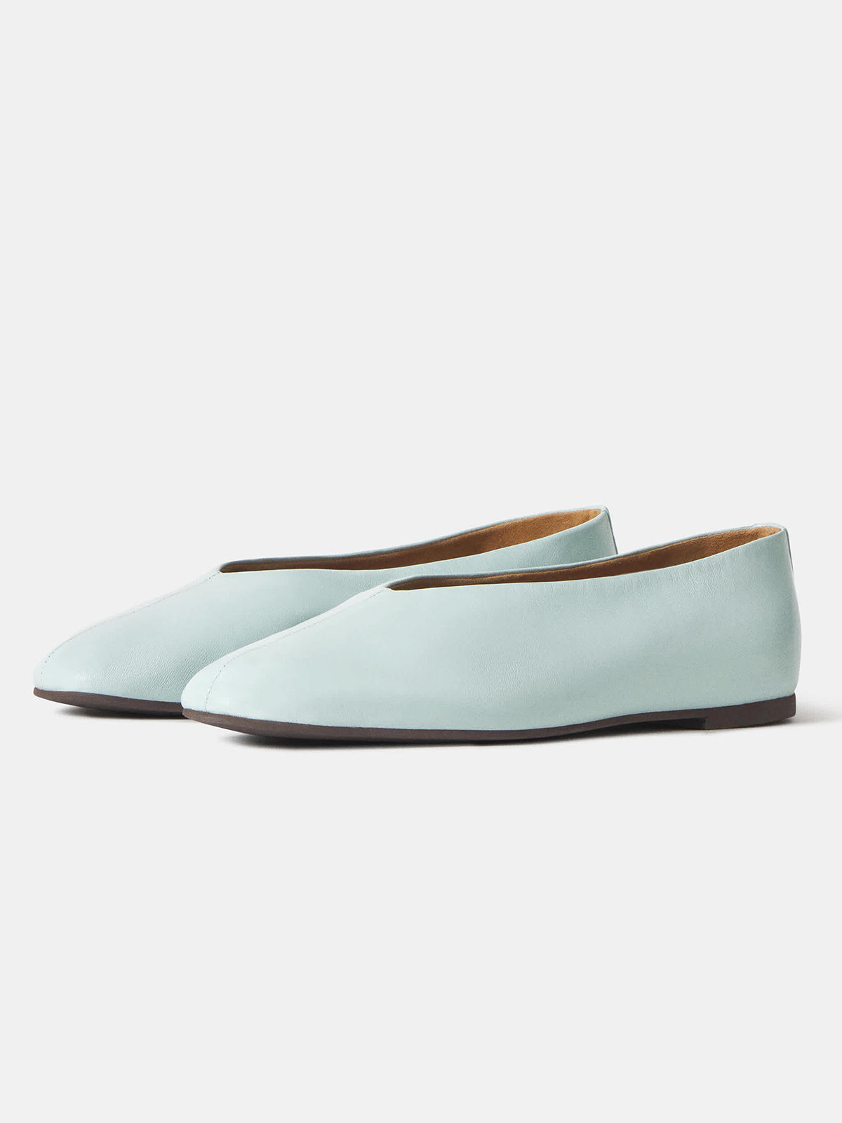 Ice Blue Square-Toe Simple Ballet Chic Flats