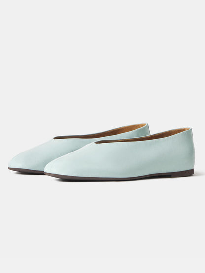 Ice Blue Square-Toe Simple Ballet Chic Flats