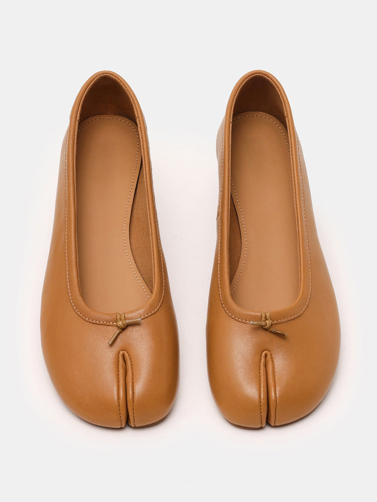 Tan Split-Toe Slip-On Ballet Flats