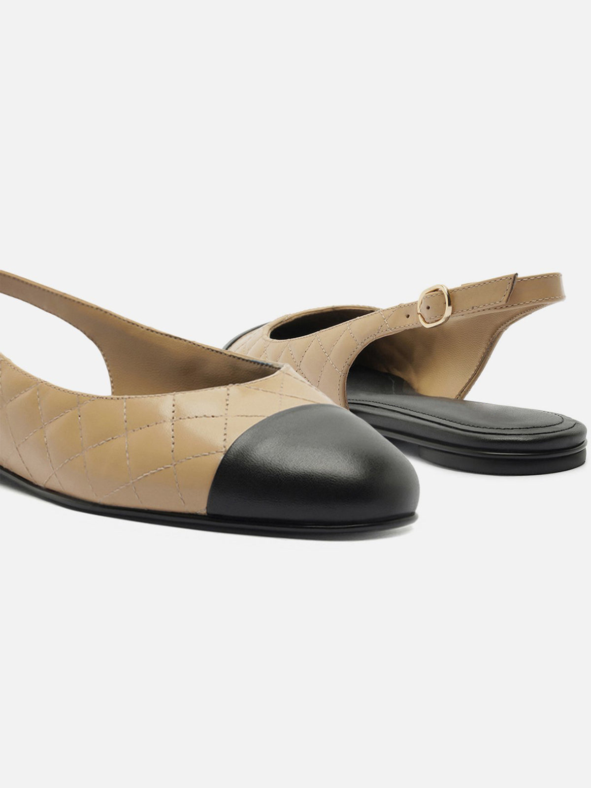 Tan Round-Toe Buckle Slingback Chic Slip-On Flats