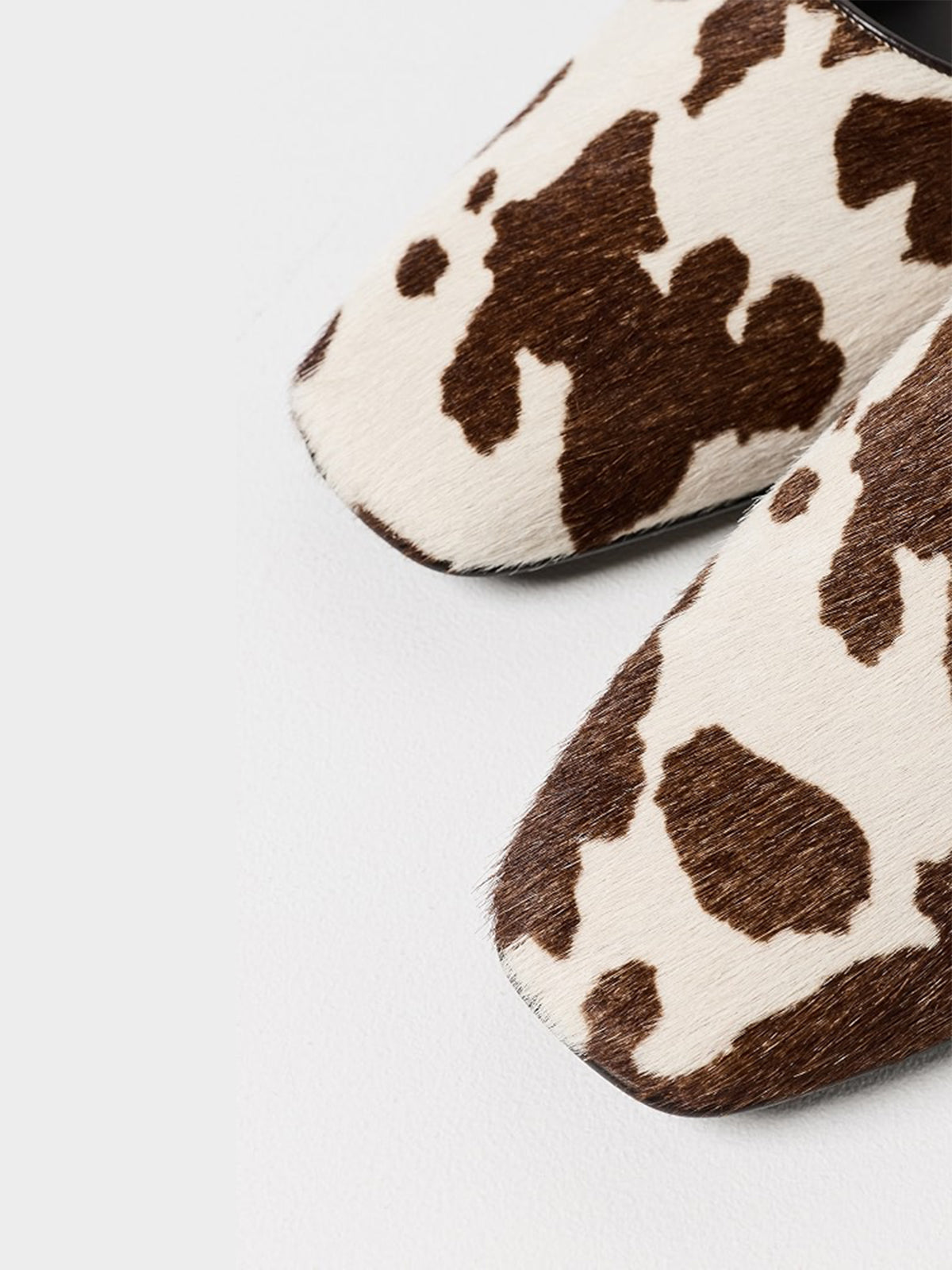 Backless Square-Toe Slip-On Chic Flats - Cow Pattern