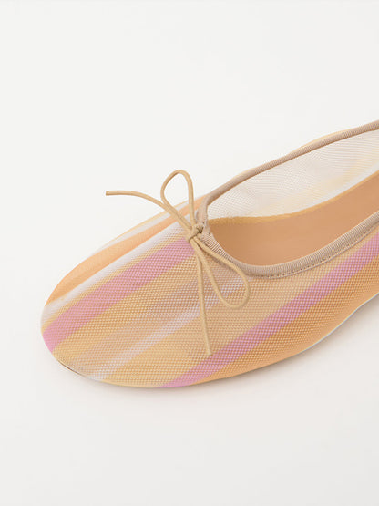 Sunset Mesh Round-Toe Simple Chic Ballet Flats With Front Bow