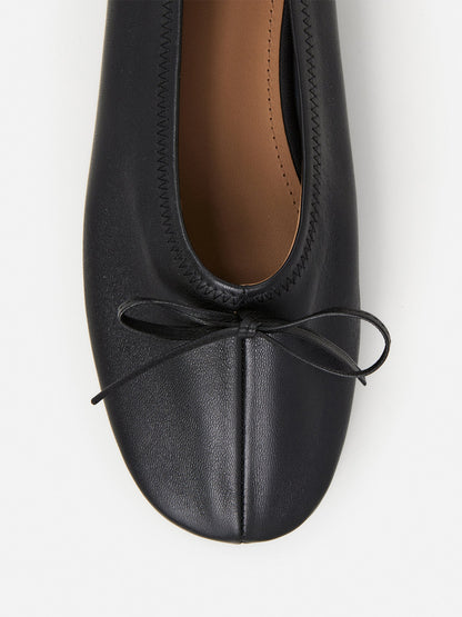 Black Classic Square-Toe Front Bow Simple Chic Ballet Flats