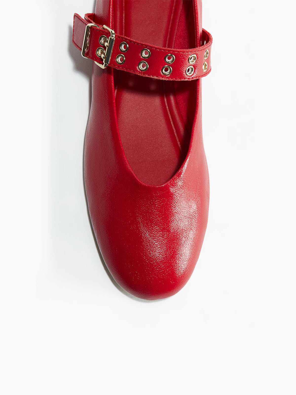 Red Round-Toe Middle Strap With Eyelets Ballet Flats