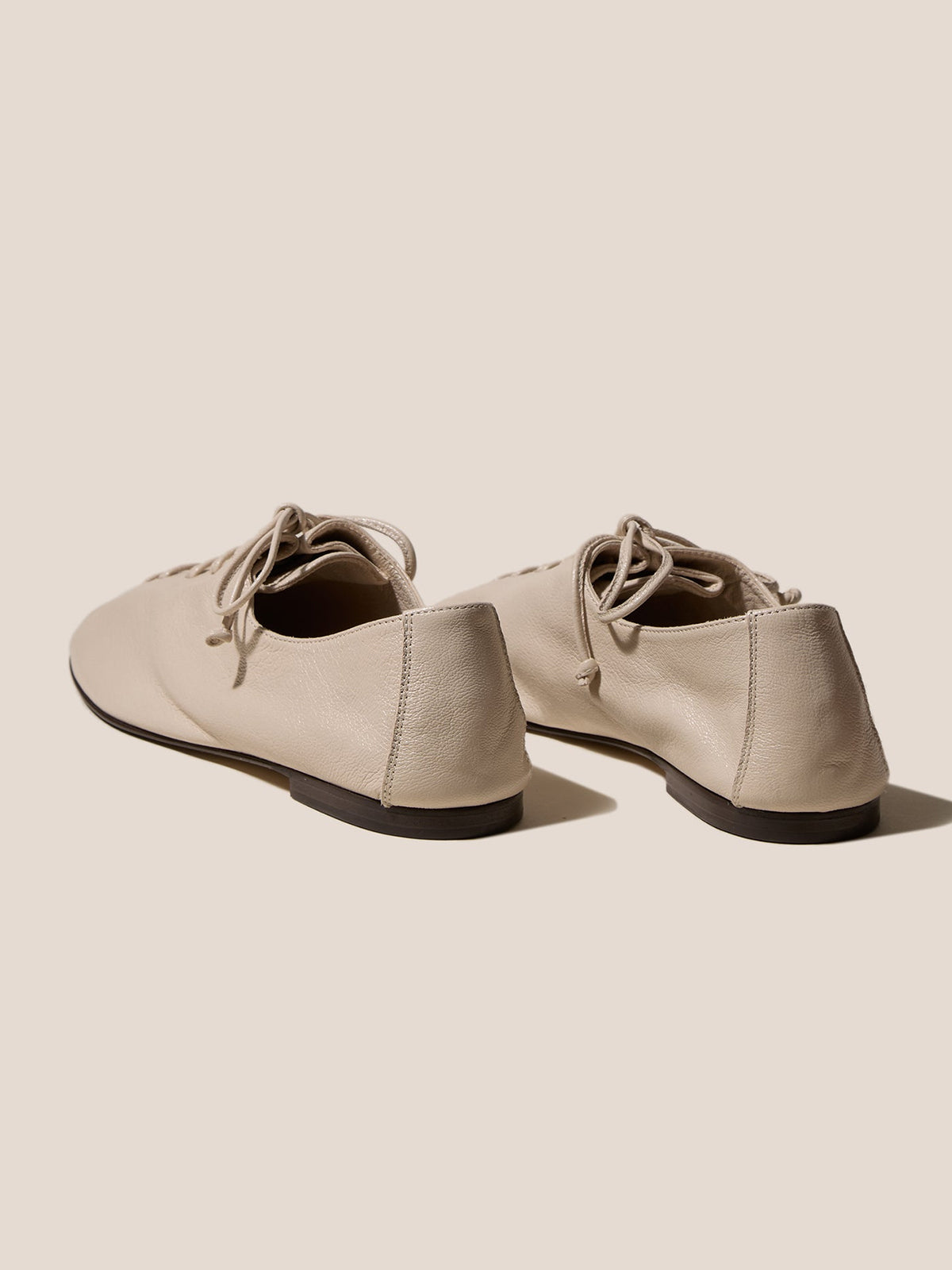Cream Square-Toe Chic Slip-On Flats With Lace-Up
