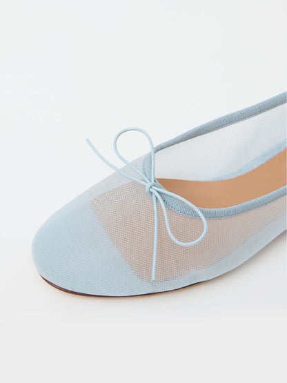 Blue Mesh Round-Toe Simple Chic Ballet Flats With Front Bow
