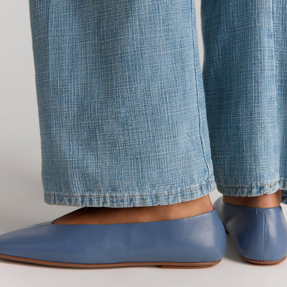 Vegan Leather Square-Toe Slip-On Ballet Flats - Dark Blue