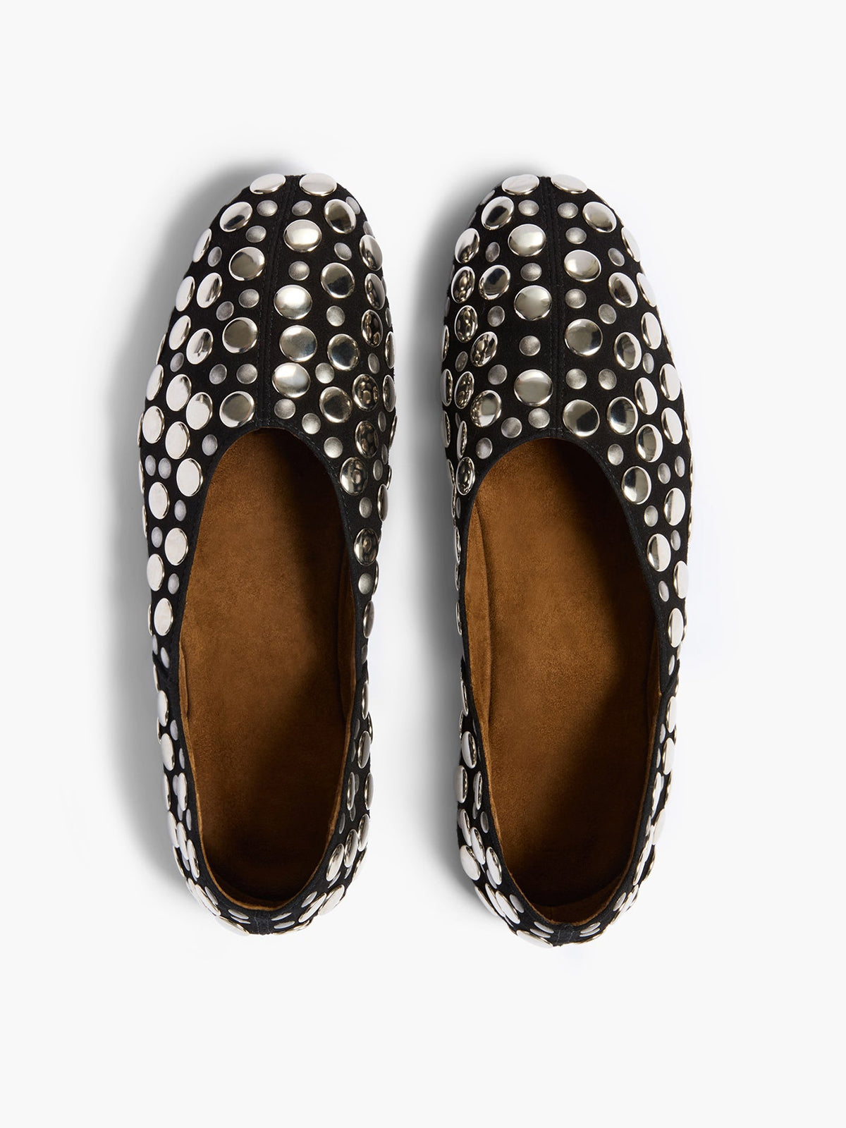 Studs Slip-On Round-Toe Simple Ballet Flats - Black Faux Suede