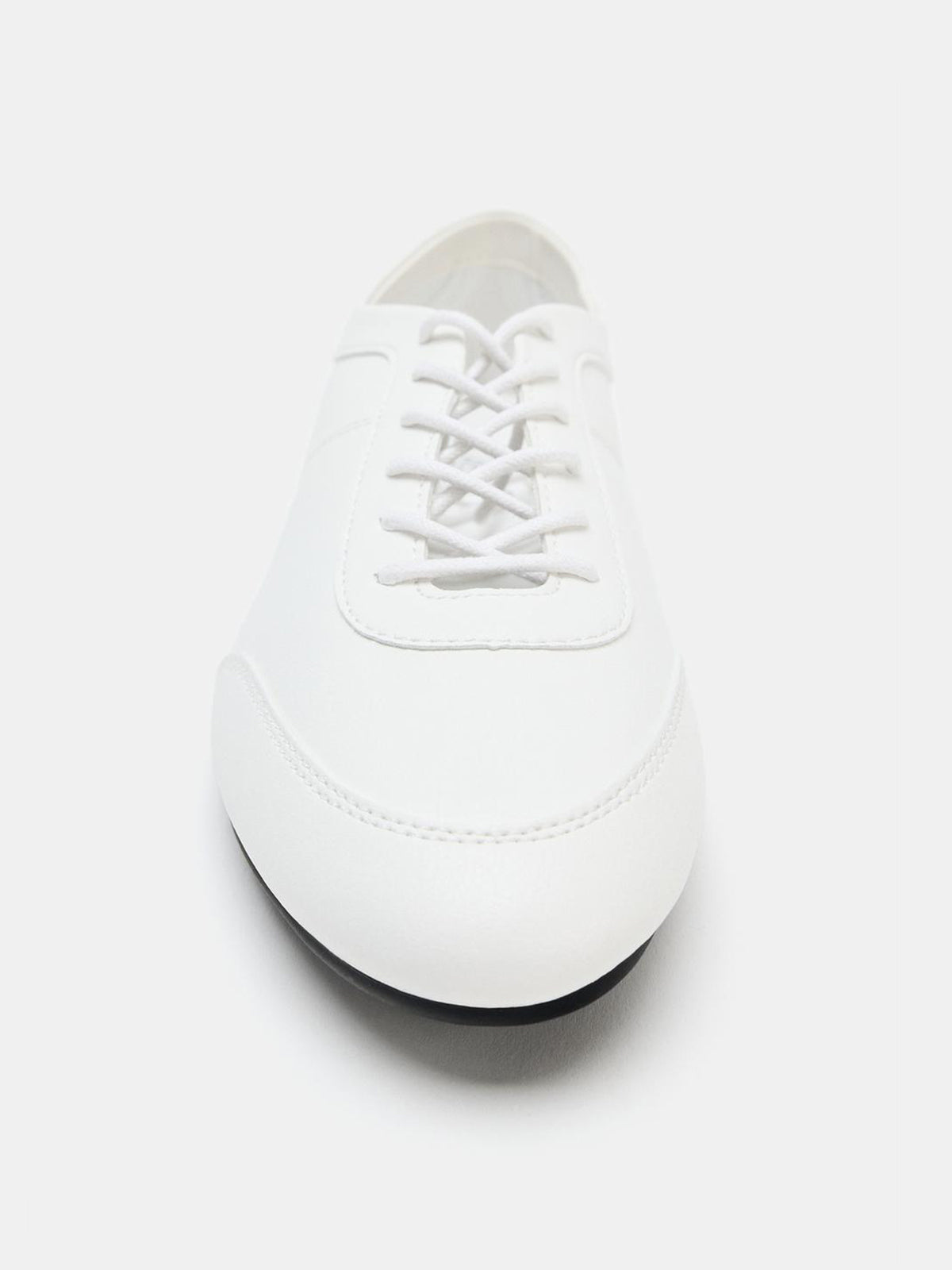 White Vegan Leather Round-Toe Chic Lace-Up Sporty Flats