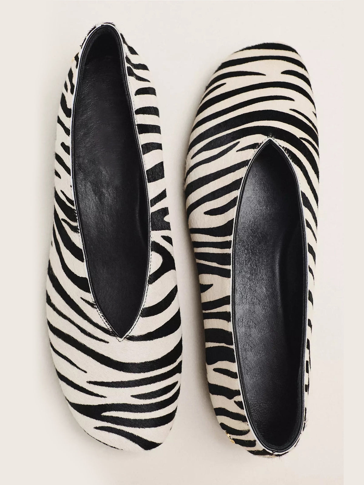 Zebra Pattern Pony Hair Vegan Leather Square-Toe Slip-On Ballet Flats