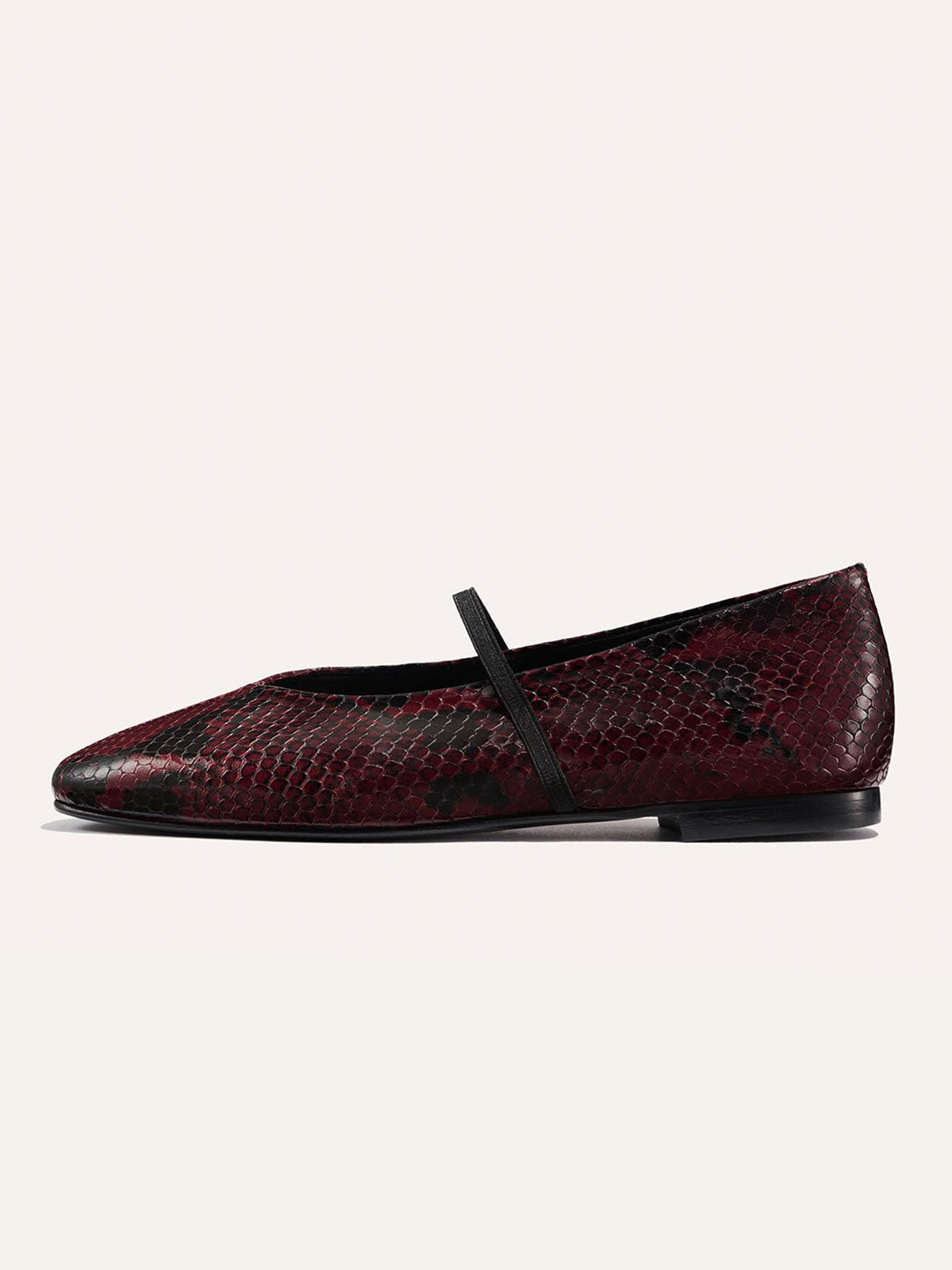 Mary Jane Square-Toe Slip-On Chic Ballet Flats - Burgundy Snakeskin Pattern