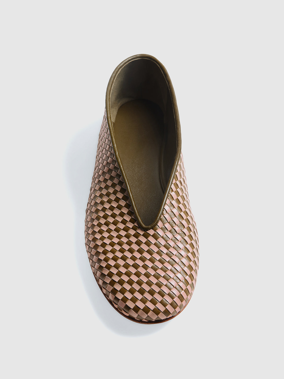 Green And Ivory Woven Vegan Leather Round-Toe Classic Slip-On Ballet Flats
