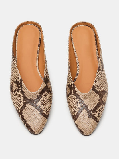 Snakeskin Pattern Pointed-Toe Backless Simple Slip-On Flats