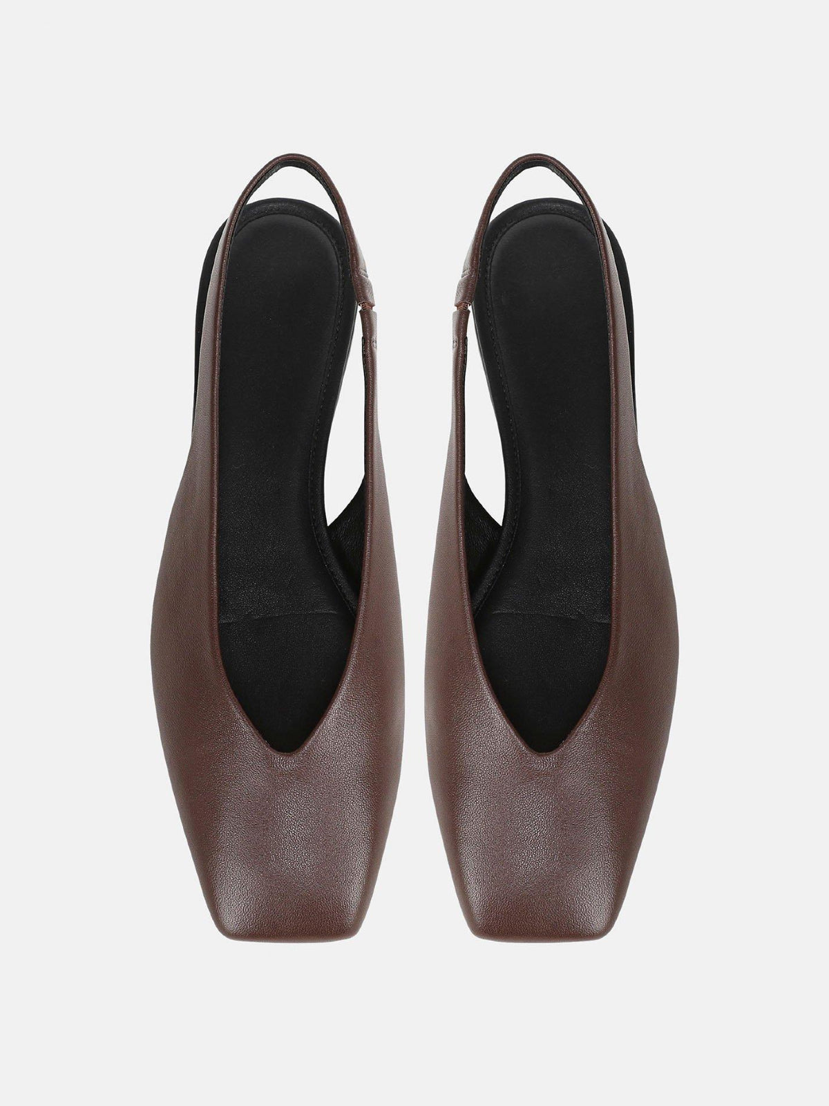 Brown Vegan Leather Square-Toe Chic Back Strap Mules Flats