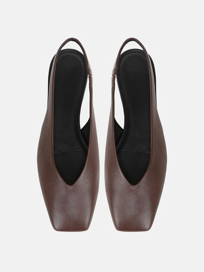 Brown Vegan Leather Square-Toe Chic Back Strap Mules Flats