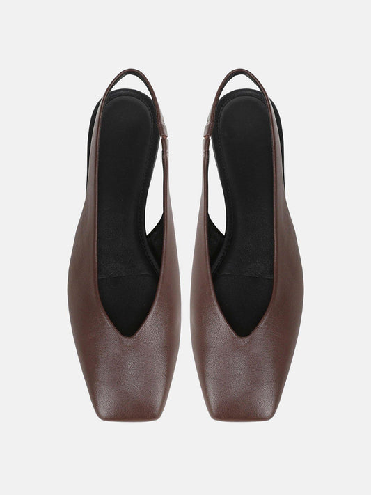 Brown Vegan Leather Square-Toe Chic Back Strap Mules Flats