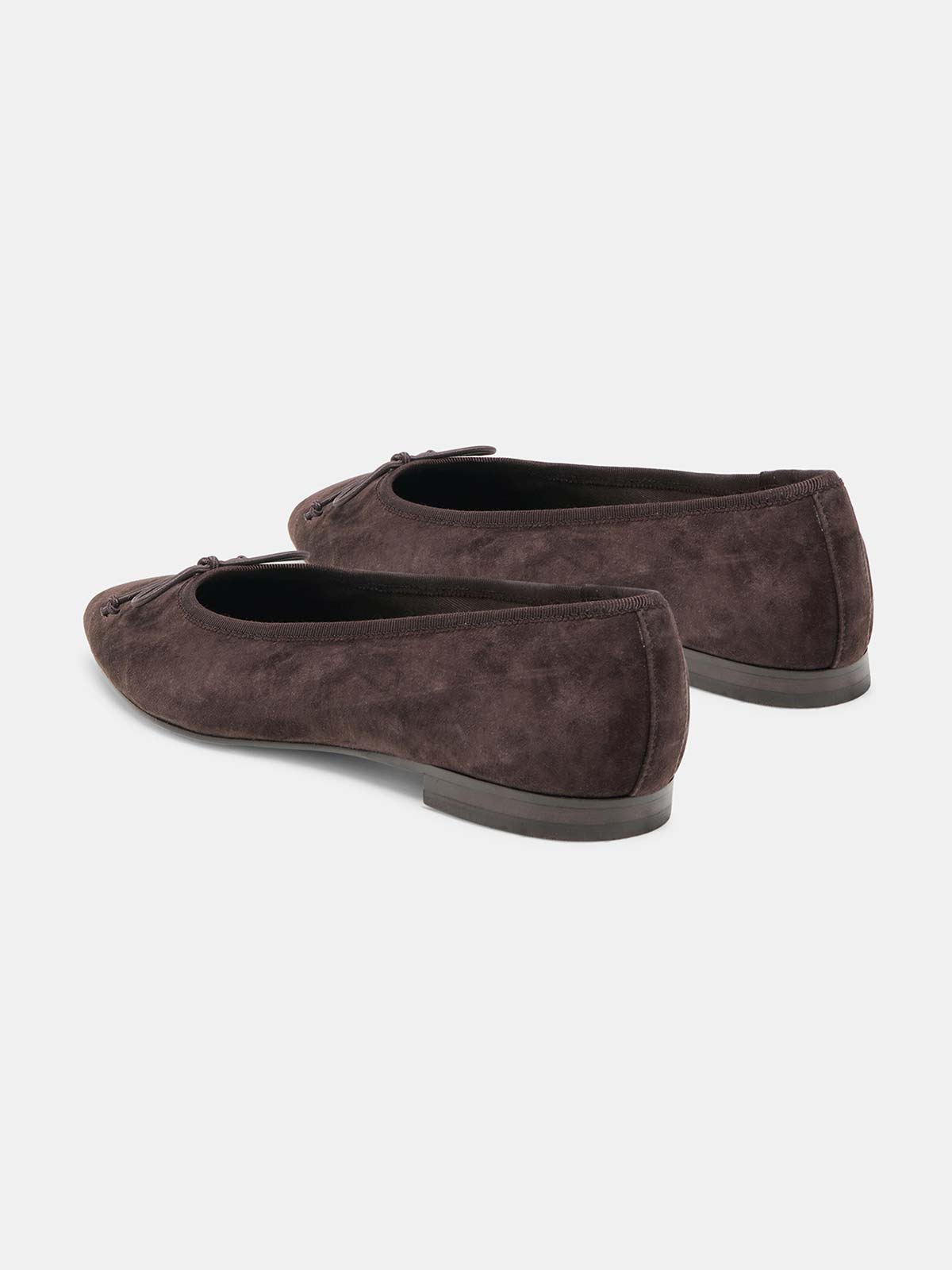 Coffee Faux Suede Pointed-Toe Front Bow Slip-On Chic Flats