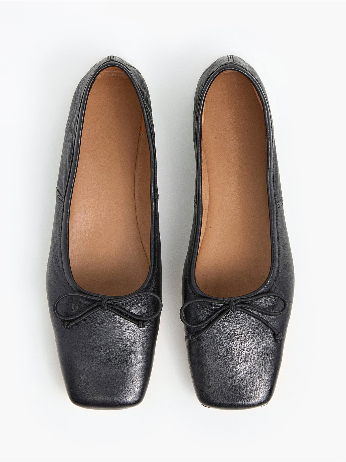 Black Classic Square-Toe Front Bow Simple Ballet Flats