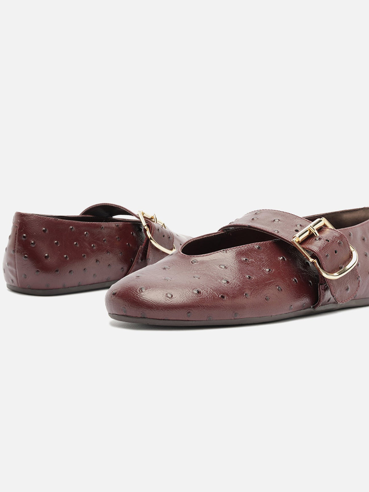 Red Ostrich Pattern Vegan Leather Round-Toe Mary Jane Chic Ballet Flats