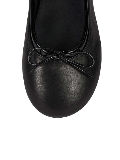 Chic Round-Toe Front Bow Slip-On Ballet Flats - Black