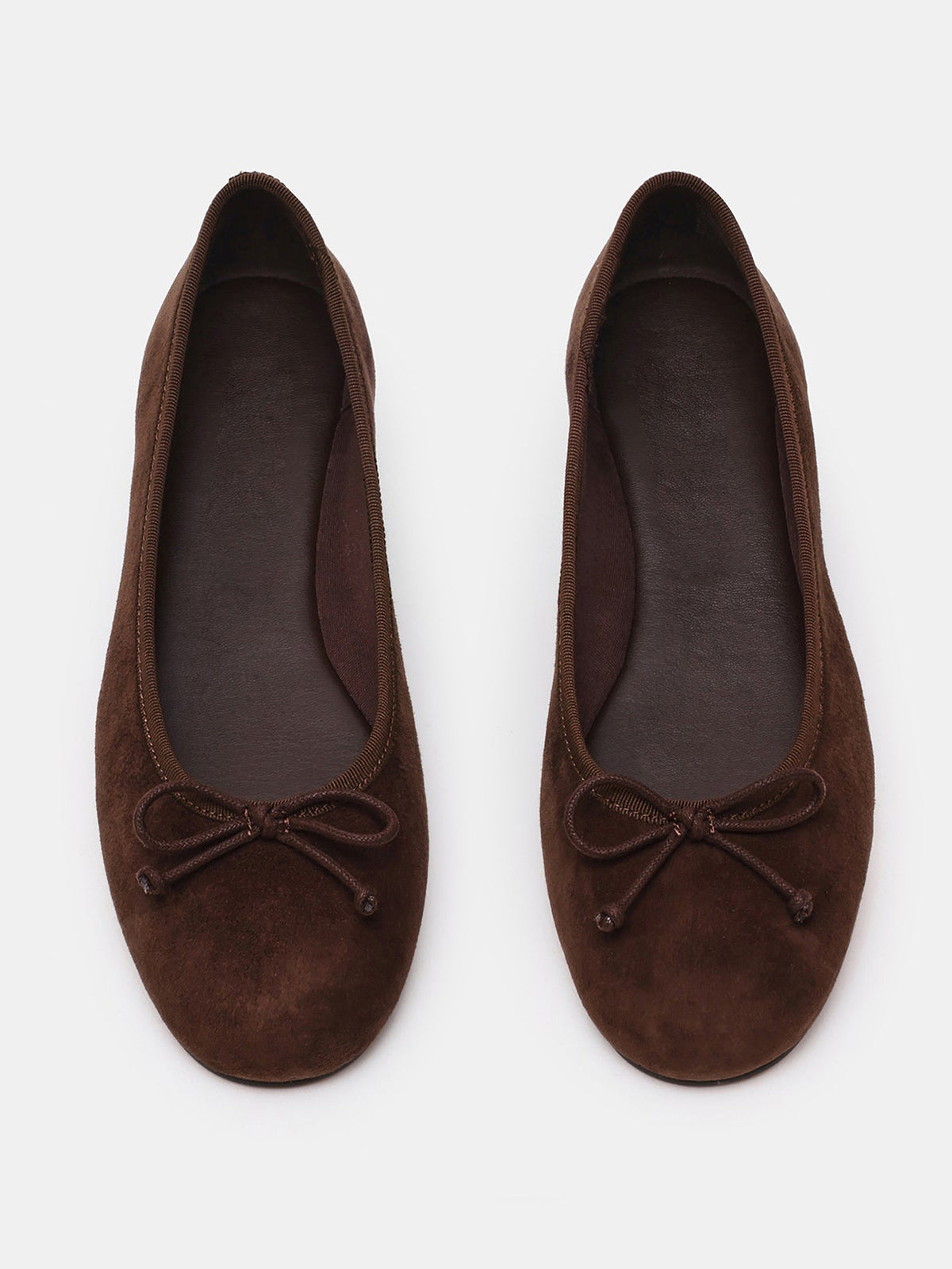 Brown Faux Suede Round-Toe Simple Slip-On Ballet Flats With Front Bow