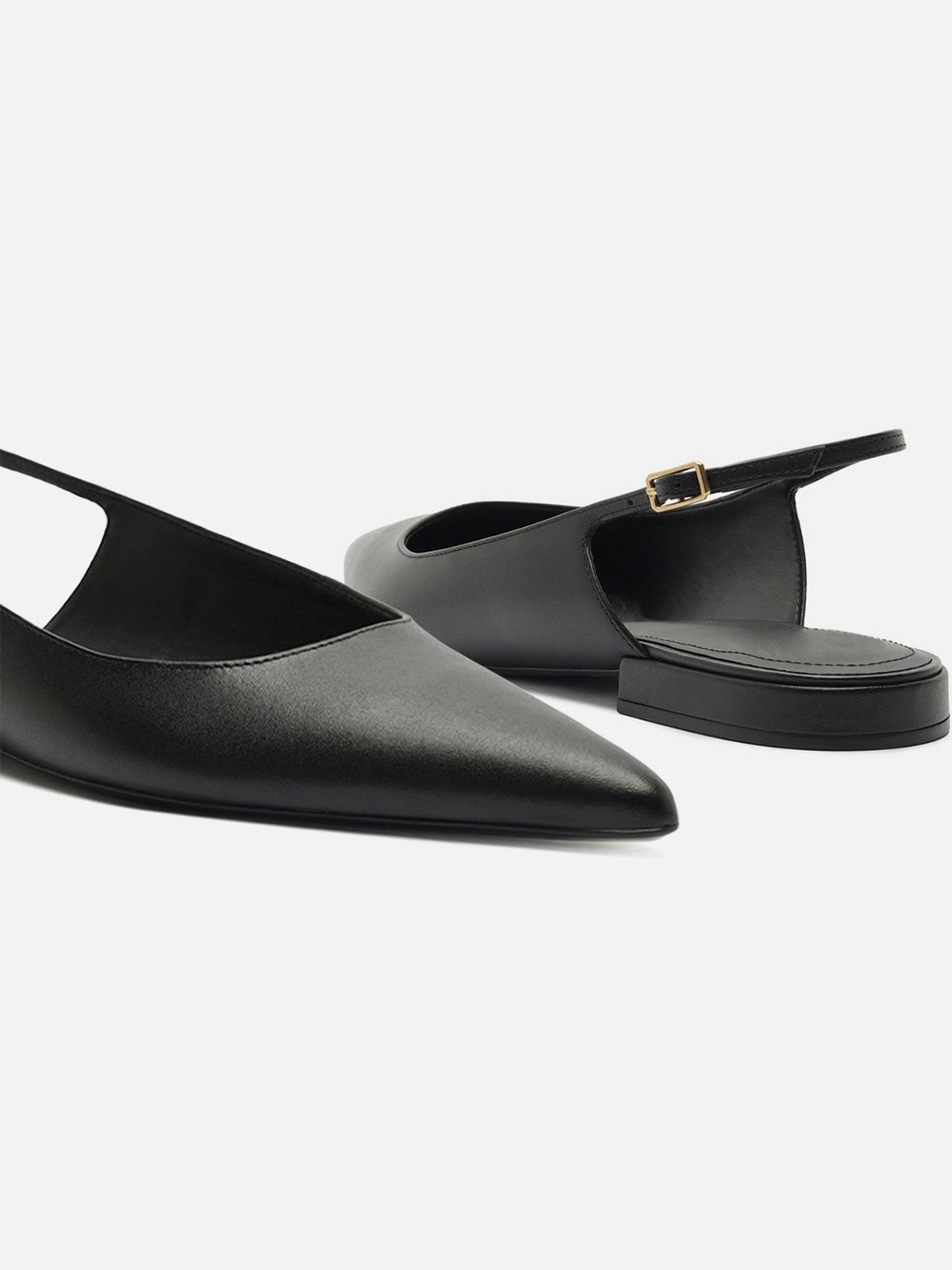 Black Pointed-Toe Buckle Slingback Chic Slip-On Flats