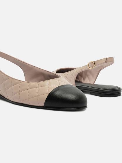 Beige Round-Toe Buckle Slingback Chic Slip-On Flats