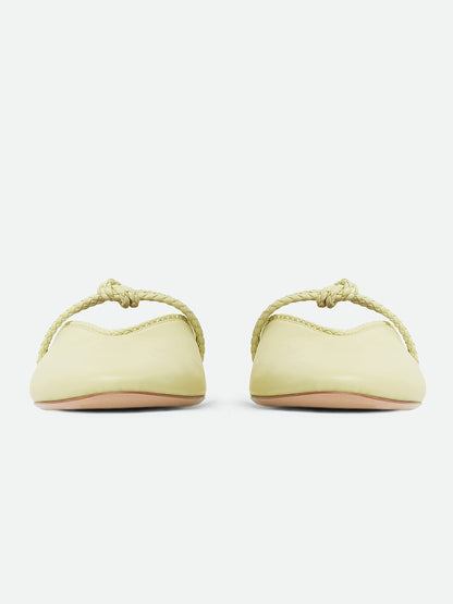 Light Yellow Round-Toe Middle Strap Backless Slip-On Flats