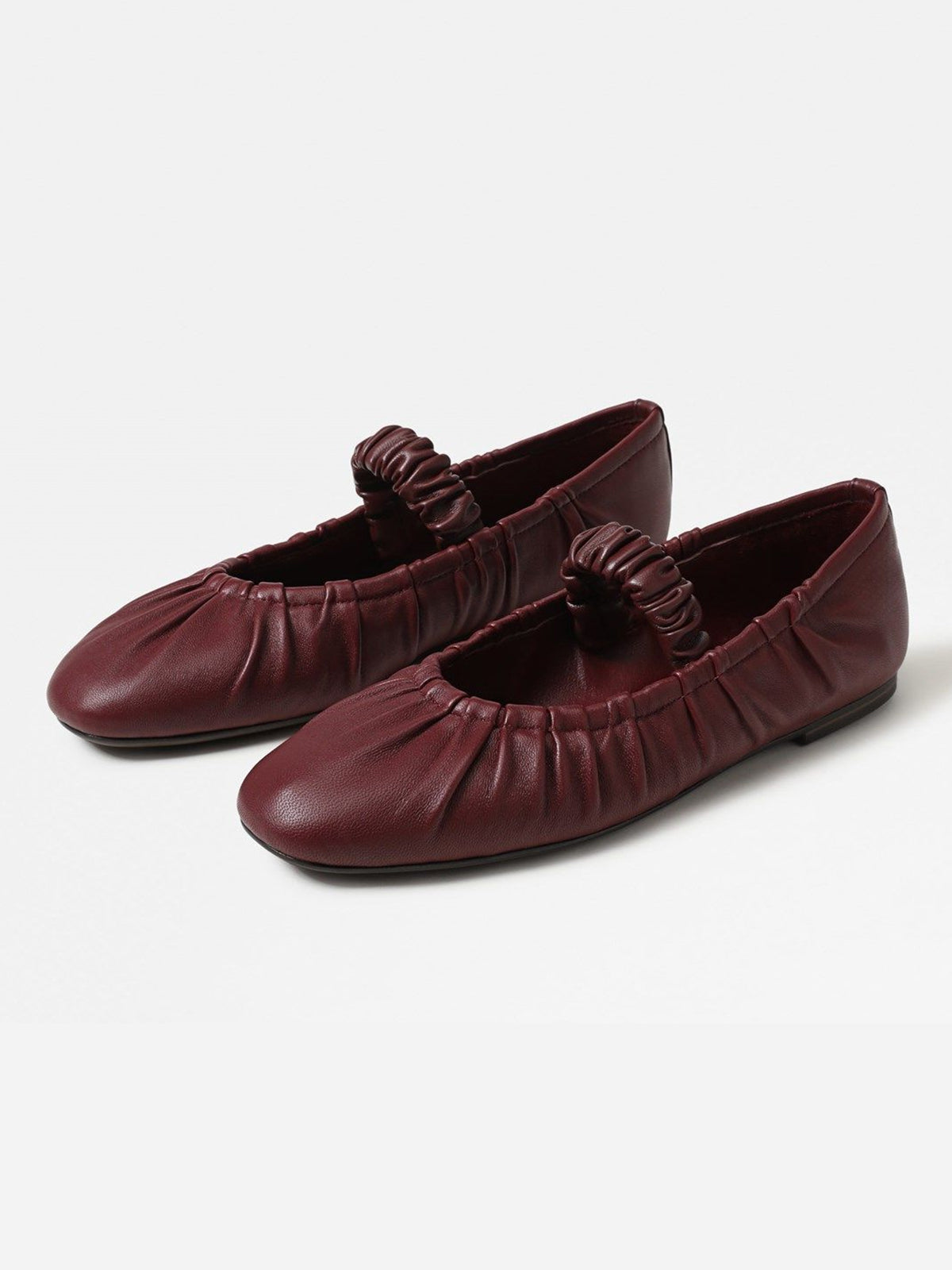 Burgundy Square-Toe Elastic Mary Jane Classic Ballet Flats