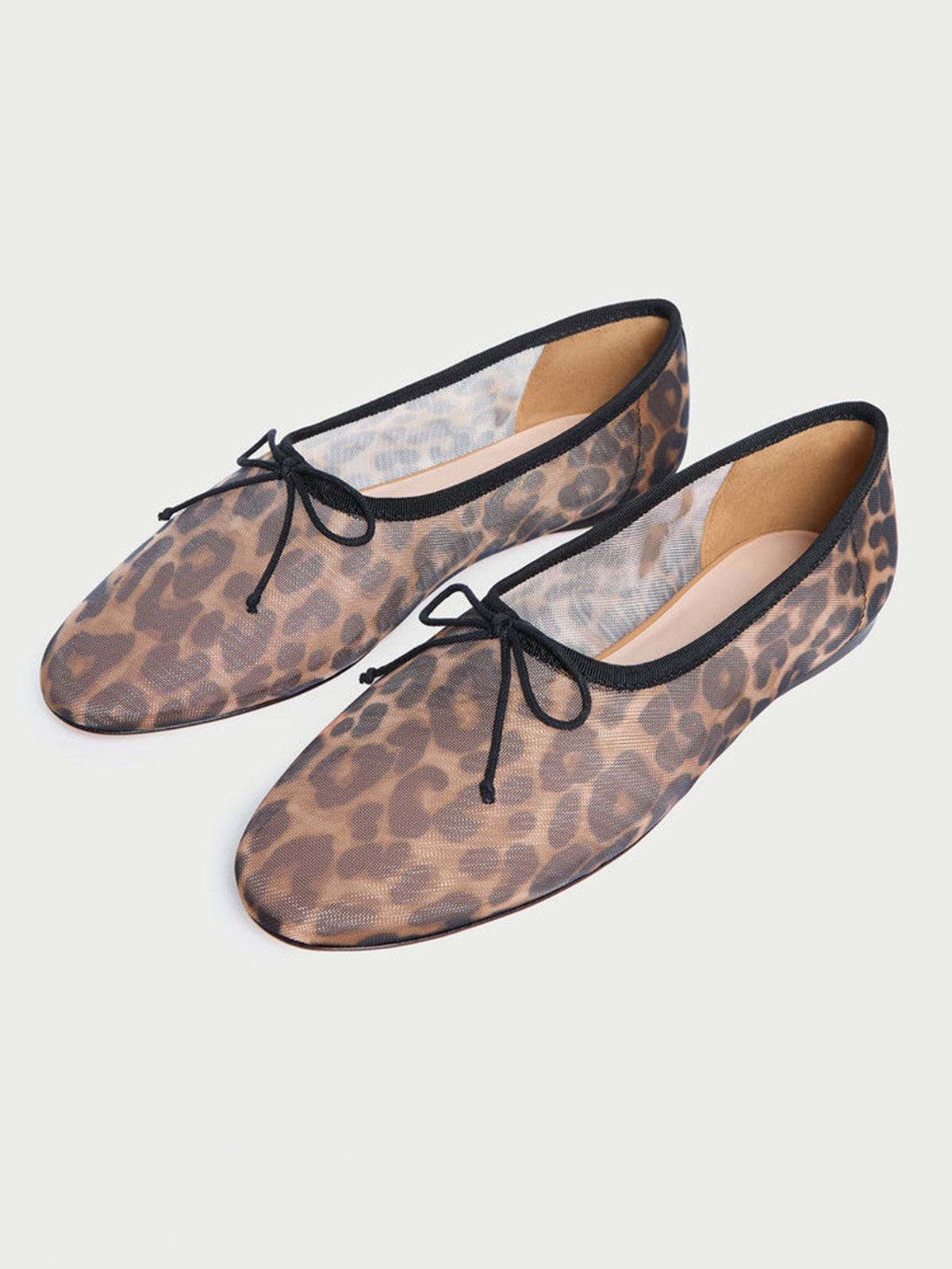 Leopard Pattern Mesh Round-Toe Chic Front Bow Slip-On Ballet Flats