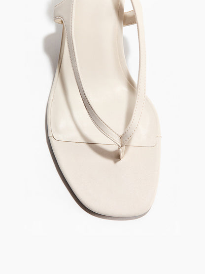 Cream Square-Toe Flip-Flop Slingback Kitten Heels