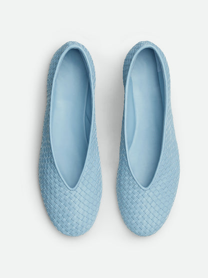 Sky Blue Woven Vegan Leather Round-Toe Slip-On Ballet Flats