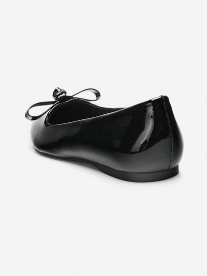 Black Patent Leather Pointed-Toe Front Bow Slip-On Flats