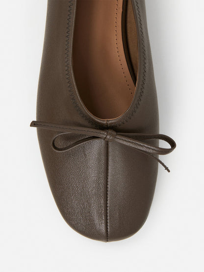 Khaki Classic Square-Toe Front Bow Simple Ballet Flats