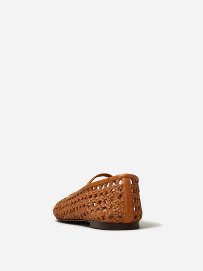 Brown Woven Hollow-Out Ballet Flats Square-Toe Boho Mary Janes