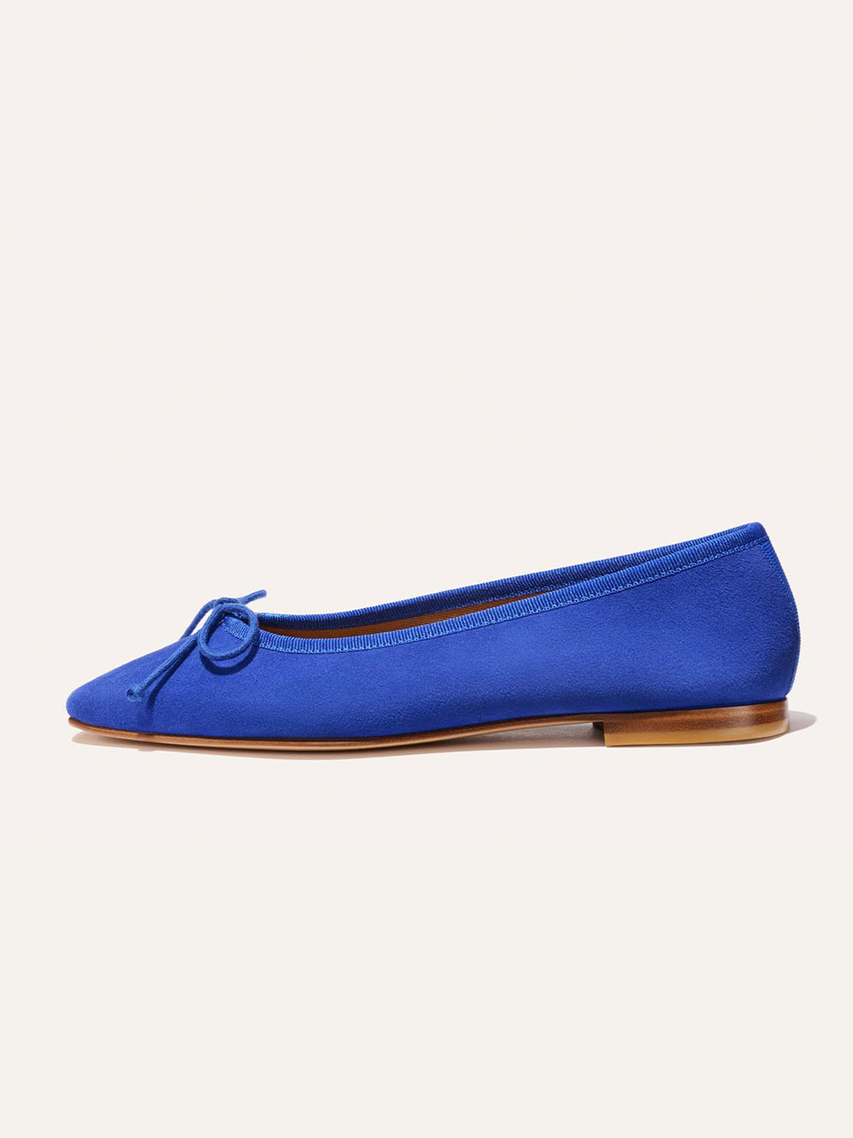 Front Bow Square-Toe Slip-On Chic Ballet Flats - Blue Faux Suede
