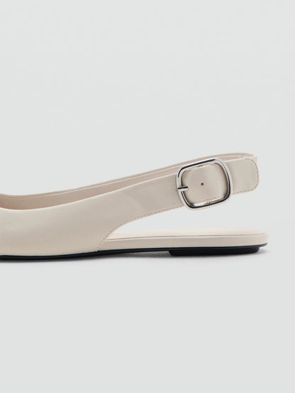 Ivory Pointed-Toe Buckle Back Strap Chic Flats