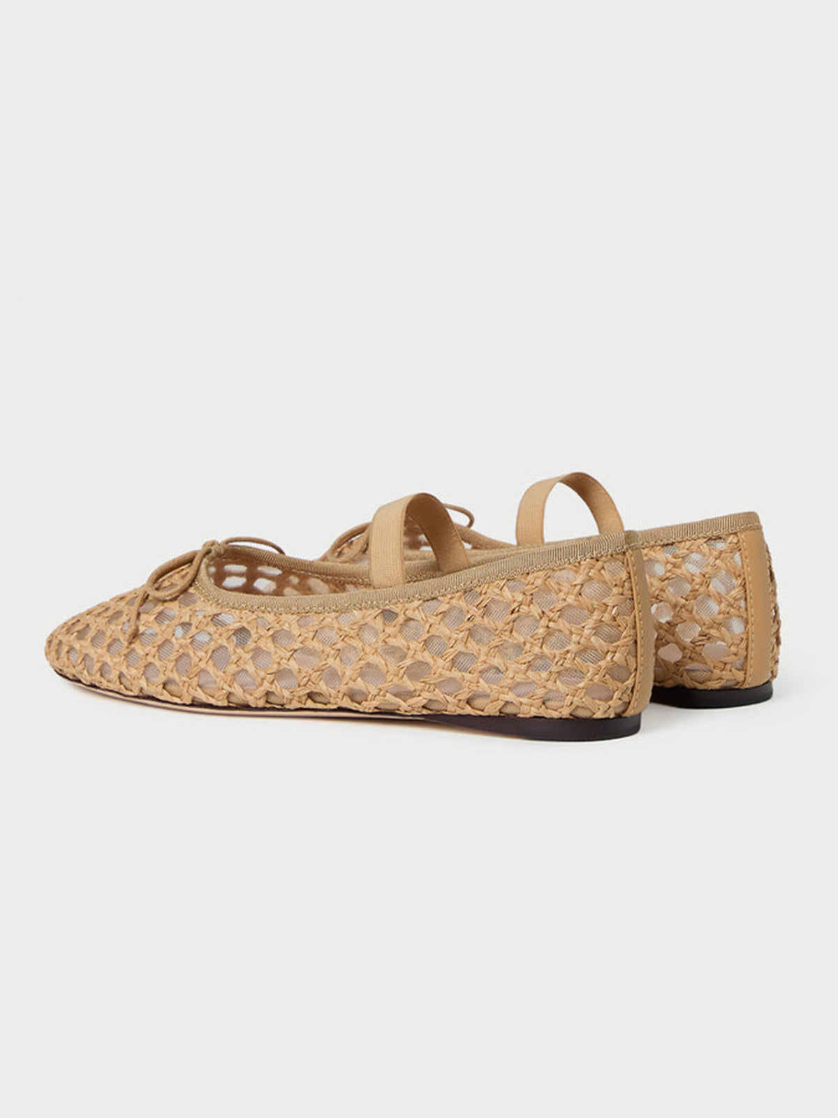 Brown Woven And Mesh Round-Toe Front Bow And Middle Strap Ballet Flats