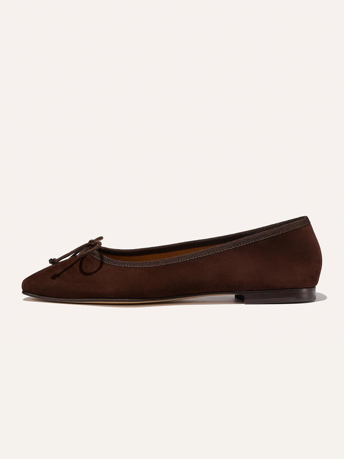 Front Bow Square-Toe Slip-On Chic Ballet Flats - Coffee Faux Suede