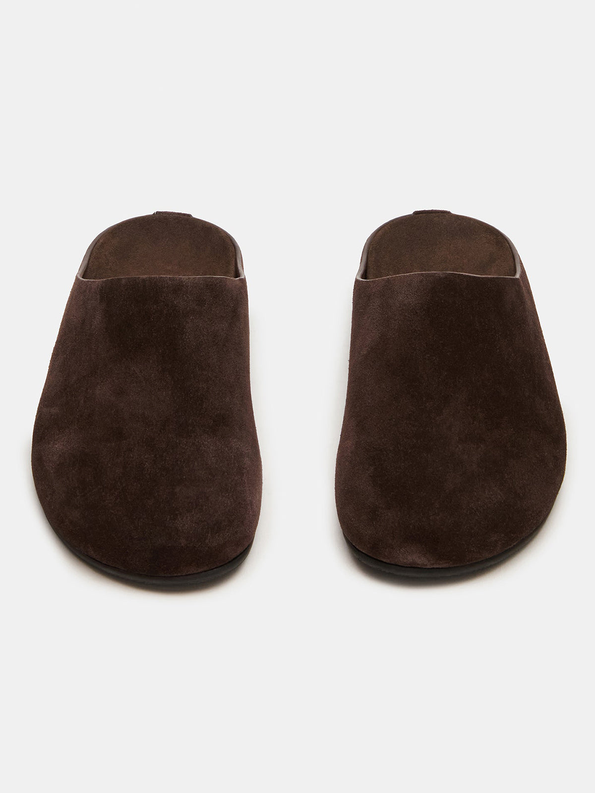 Brown Faux Suede Round-Toe Slip-On Flats Slide