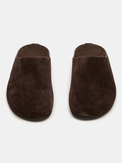 Brown Faux Suede Round-Toe Slip-On Flats Slide