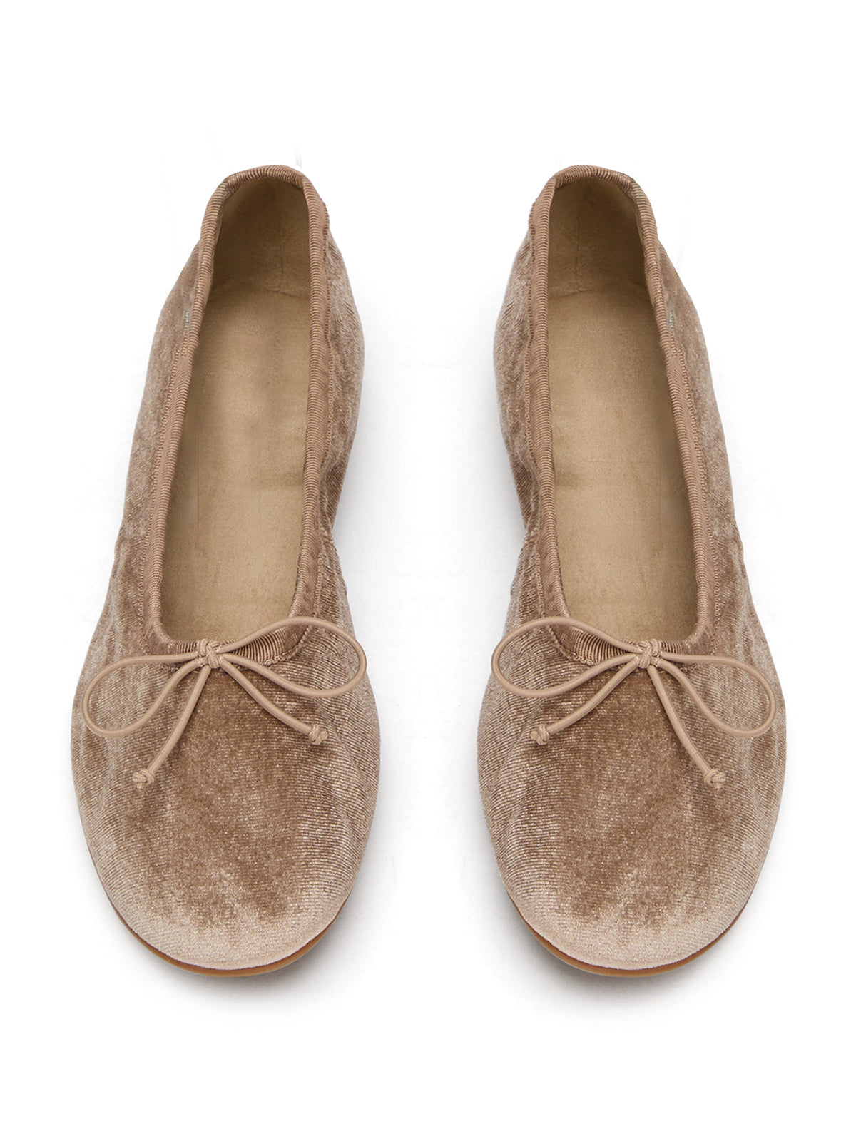 Sand Velvet Round-Toe Chic Front Bow Slip-On Ballet Simple Flats
