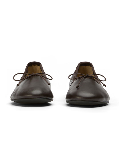 Chocolate Round-Toe Chic Front Bow Slip-On Ballet Simple Flats