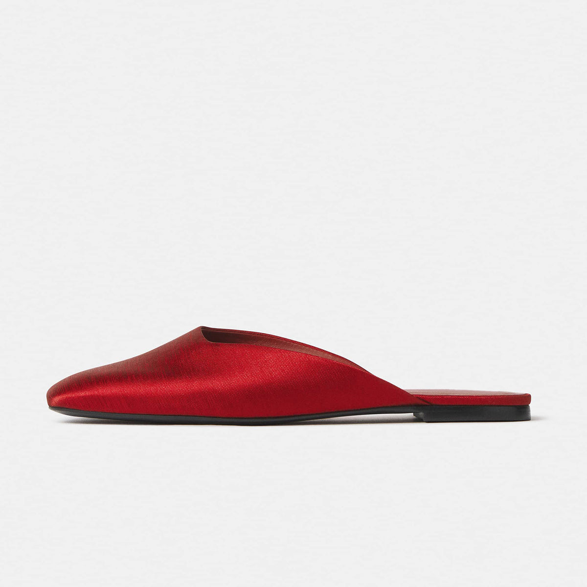 Slip-On Square-Toe Backless Mules Flats - Red Satin